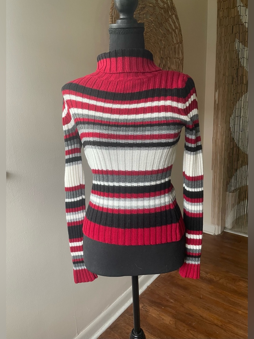 Charlotte Russe Striped Mock Neck Ribbed Sweater